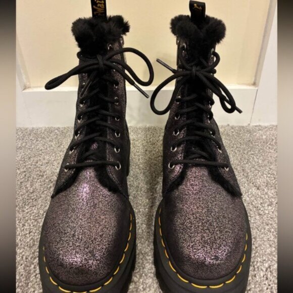Dr. Marten’s Jadon Boot Faux Fir Lined Metallic Leather Platforms - Picture 2 of 3